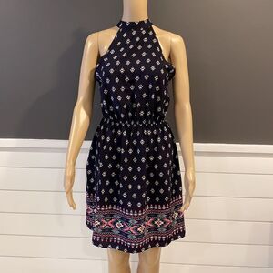 Aqua women's blue geometric print halter neckline